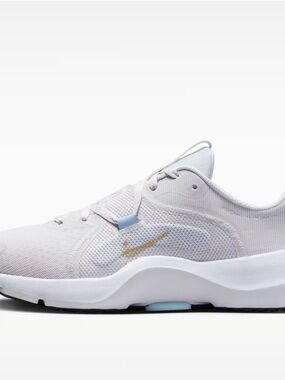Nike Women's Light Grey Mesh Sneaker with Gold Swoosh
